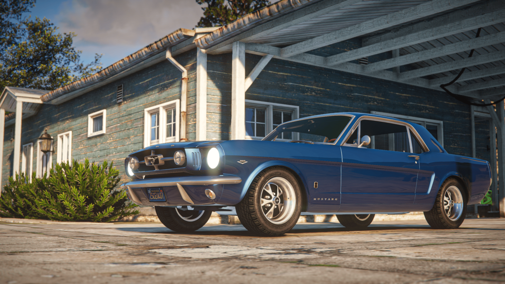 A customized 1960s Ford Mustang brought to life with the help of car mods in GTA 5.