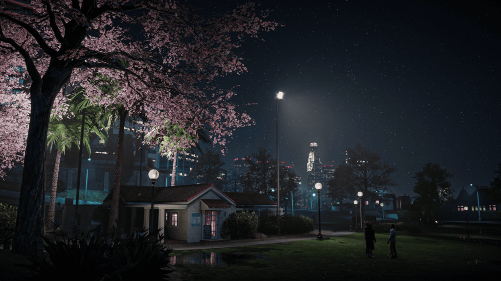 A look at the beautiful night city enhanced with ray-tracing lighting 