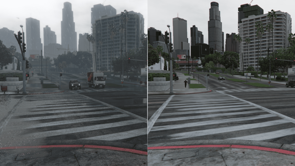 The comparison between standard GTA 5 and optimized game with the best FiveM settings.  