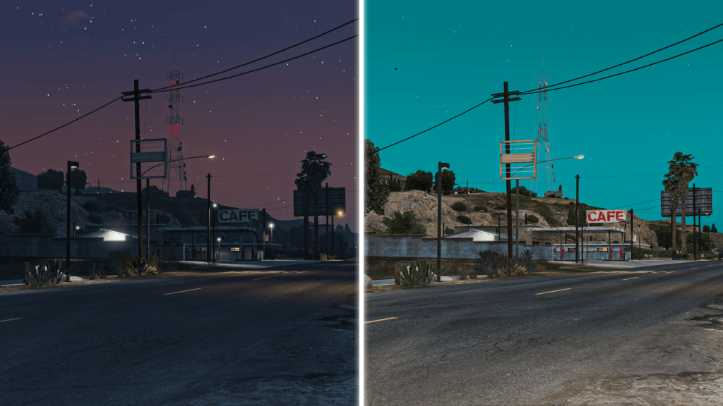 The visual difference between standard and FPS enhanced image in GTA 5